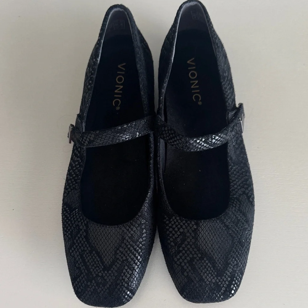 Vionic Black Snake-Embossed Mary Jane Flats - Picture 3 of 8